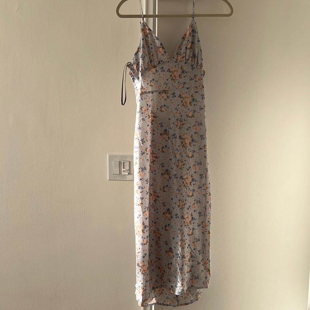 Summer dress baby blue with pink and blue flowers.